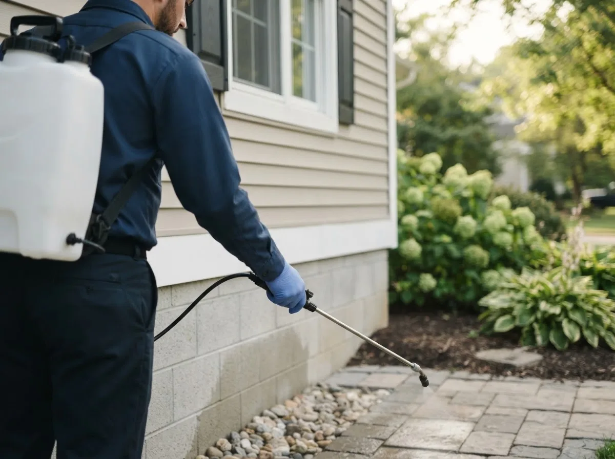 Pest control technician inspecting a home in Annawan, IL
